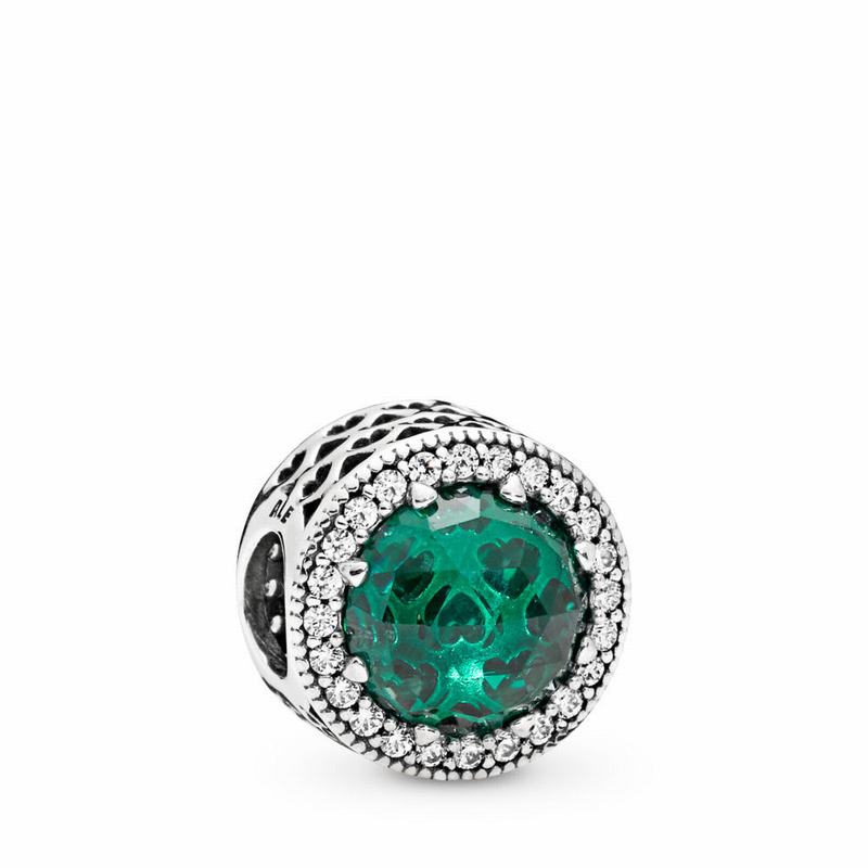 Pandora Radiant Hearts Charm - Sterling Silver/Green/Mixed Stones/Cubic Zirconia - Canada | BE6120QL